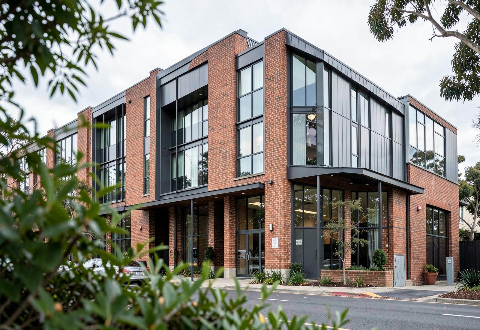 Refined brick commercial property viewed from a Melbourne streetscape